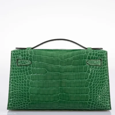 Hermès Rare Collectible Kelly Pochette Cactus Shiny Alligator Mississippiensis JPG Gold Hardware