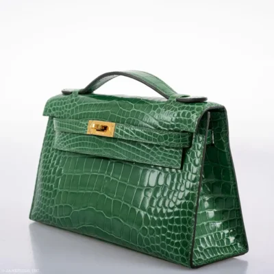 Hermès Rare Collectible Kelly Pochette Cactus Shiny Alligator Mississippiensis JPG Gold Hardware