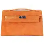 Hermès Rare Collectible Kelly Pochette Orange Doblis Palladium Hardware