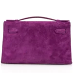 Hermès Rare Collectible Kelly Pochette Violet Purple Doblis Suede Gold Hardware