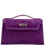 Hermès Rare Collectible Kelly Pochette Violet Veau Doblis Suede Palladium Hardware