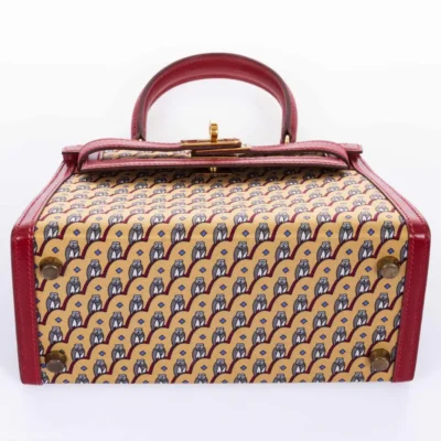 Hermès Rare Collectible Mini Kelly 20 Rouge Vif Box Calf & Owl Print Silk Gold Hardware