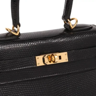 Hermès Vintage Mini Kelly 20 Sellier Black Niloticus Lizard Gold Hardware