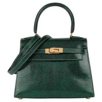 Hermès Vintage Mini Kelly 20 Sellier Vert Moyen Niloticus Lizard Gold Hardware