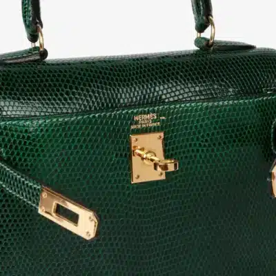 Hermès Vintage Mini Kelly 20 Sellier Vert Moyen Niloticus Lizard Gold Hardware