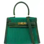 Hermès Vintage 1990 Mini Kelly 20 Emerald Green Silk Satin & Suede Gold Hardware