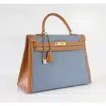 Hermès Rare Collectible Kelly 35 Sellier Blue Denim & Barenia Gold Hardware