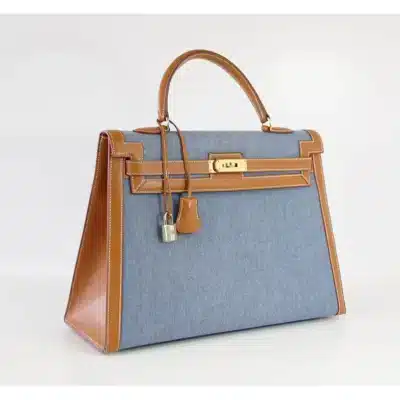 Hermès Rare Collectible Kelly 35 Sellier Blue Denim & Barenia Gold Hardware